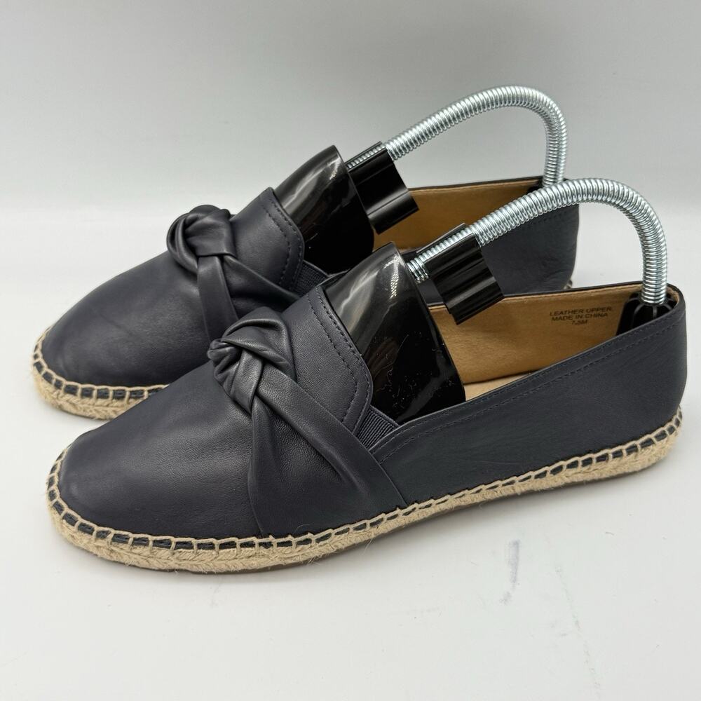 Talbots Bow Knot Espadrille SIZE 7.5 Izzy Womens Navy Blue Leather Shoes Flats